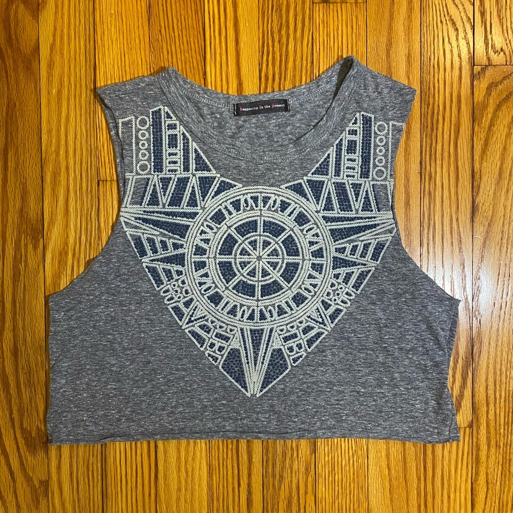 Gray Crop Top with Intricate Geometric Beaded Design